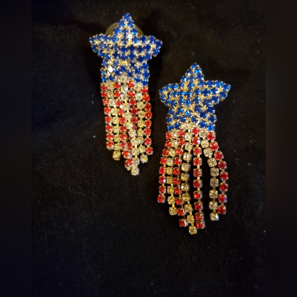 Star-Spangled Rhinestone Earrings - Picture 4 of 4